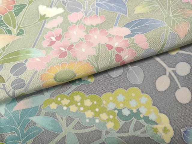 平和屋着物●訪問着　友禅　草花文　暈し染め　正絹　逸品　CABD7487ut