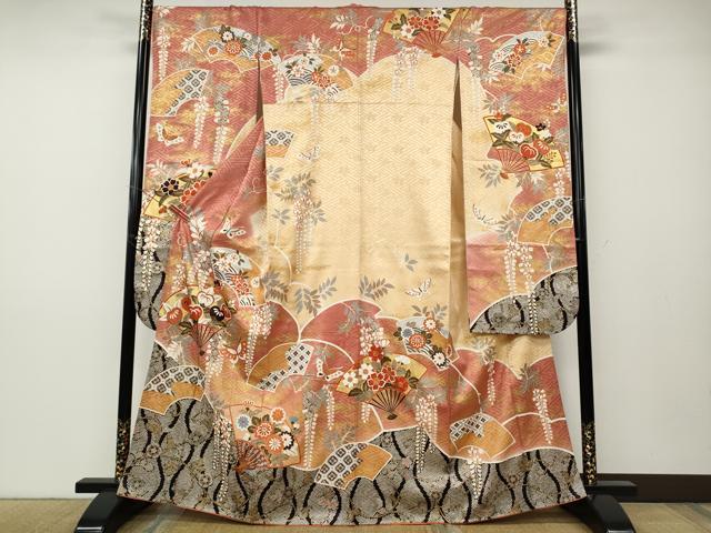 平和屋着物●豪華振袖　扇面花蝶文　金彩　正絹　逸品　CABD7488ut