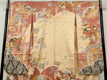 平和屋着物●豪華振袖　扇面花蝶文　金彩　正絹　逸品　CABD7488ut