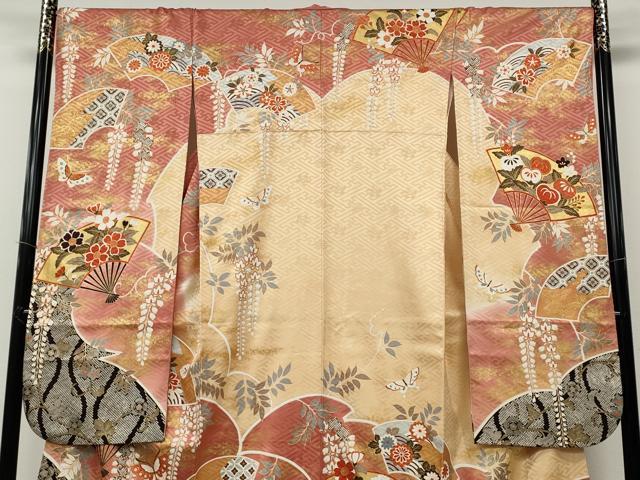 平和屋着物●豪華振袖　扇面花蝶文　金彩　正絹　逸品　CABD7488ut