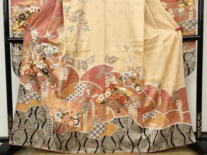 平和屋着物●豪華振袖　扇面花蝶文　金彩　正絹　逸品　CABD7488ut
