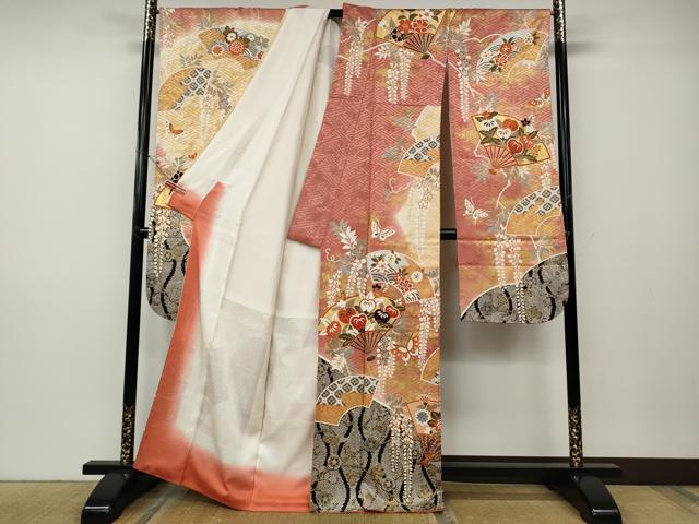 平和屋着物●豪華振袖　扇面花蝶文　金彩　正絹　逸品　CABD7488ut