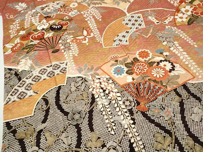 平和屋着物●豪華振袖　扇面花蝶文　金彩　正絹　逸品　CABD7488ut