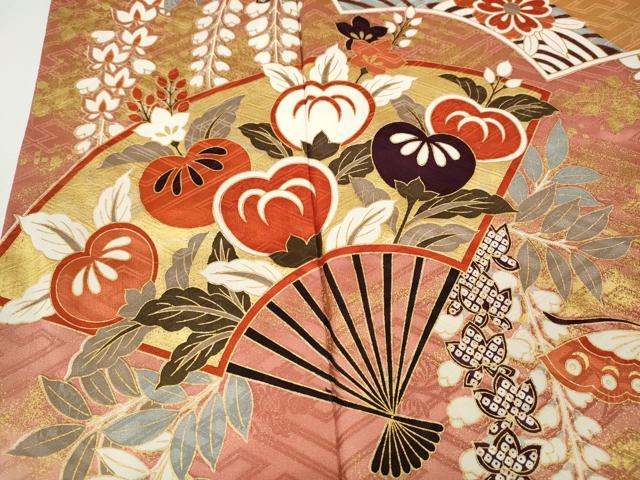 平和屋着物●豪華振袖　扇面花蝶文　金彩　正絹　逸品　CABD7488ut