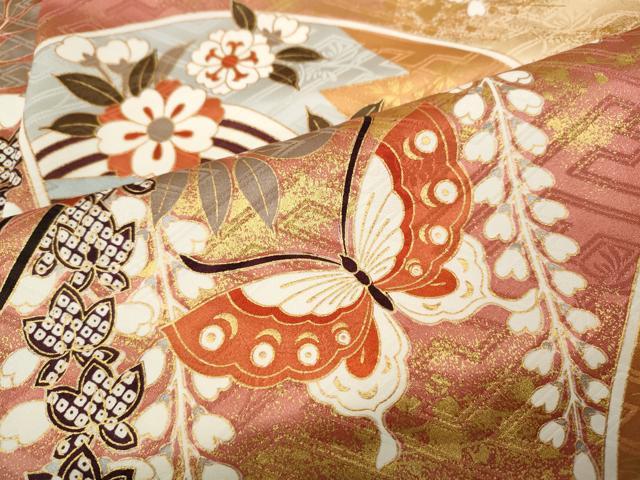 平和屋着物●豪華振袖　扇面花蝶文　金彩　正絹　逸品　CABD7488ut