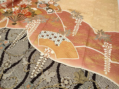 平和屋着物●豪華振袖　扇面花蝶文　金彩　正絹　逸品　CABD7488ut