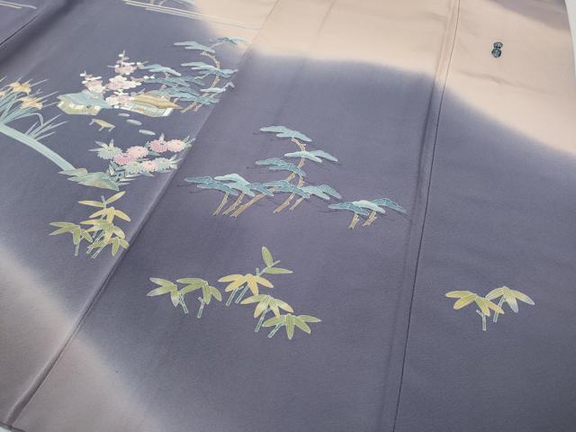 平和屋着物●名門・上野家　上野街子　清染居　訪問着　風景草花文　暈し染め　正絹　逸品　CABD7491ut