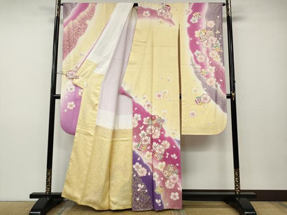 平和屋着物●豪華振袖　雪輪舞桜文　暈し染め　金彩　鈴乃屋扱い　正絹　逸品　CABD7498ut