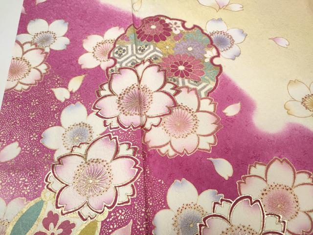 平和屋着物●豪華振袖　雪輪舞桜文　暈し染め　金彩　鈴乃屋扱い　正絹　逸品　CABD7498ut