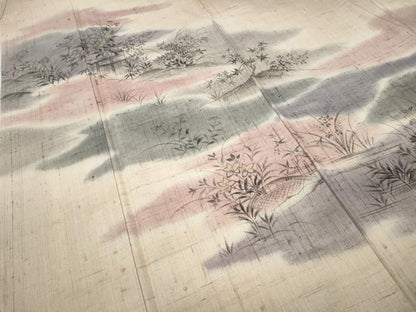 平和屋着物●訪問着　作家物　生紬　手描き　エ霞草花文　正絹　逸品　CABD7503ut