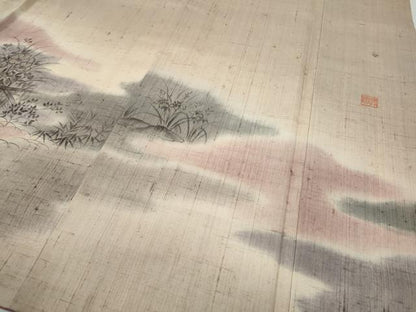 平和屋着物●訪問着　作家物　生紬　手描き　エ霞草花文　正絹　逸品　CABD7503ut