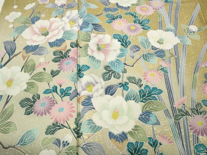 平和屋着物●訪問着　草花文　暈し染め　金彩　正絹　逸品　CABD7506ut