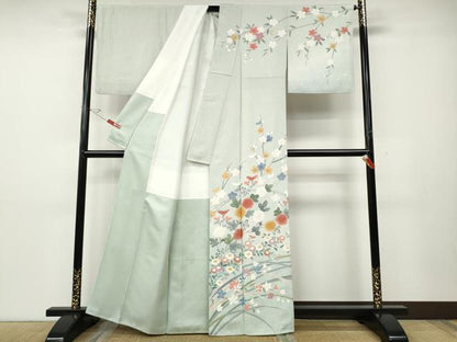 平和屋着物●訪問着　友禅　枝花文　暈し染め　正絹　逸品　CABD7507ut