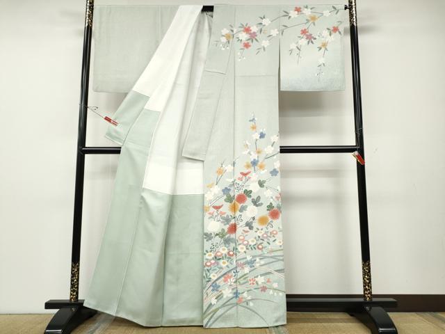 平和屋着物●訪問着　友禅　枝花文　暈し染め　正絹　逸品　CABD7507ut