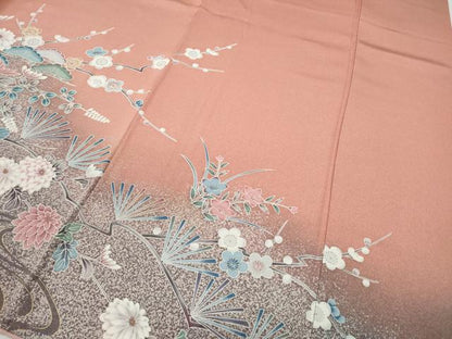 平和屋着物●訪問着　流水草花文　たたき染め　金銀彩　正絹　逸品　CABD7508ut
