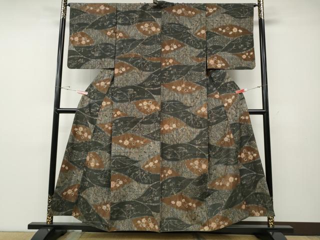 平和屋着物●伝統工芸士　七代目　吉澤与市　紬　絞り　草花尽くし　正絹　逸品　CABD7516ut
