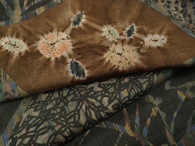 平和屋着物●伝統工芸士　七代目　吉澤与市　紬　絞り　草花尽くし　正絹　逸品　CABD7516ut