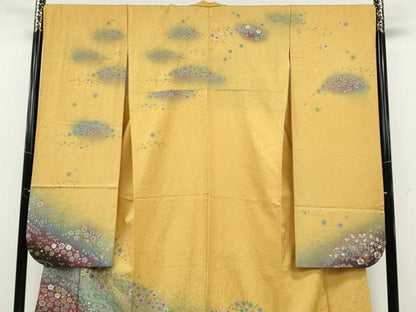 平和屋着物●豪華振袖　絞り　刺繍　流水舞花文　暈し染め　銀通し地　正絹　逸品　CABD7520ut