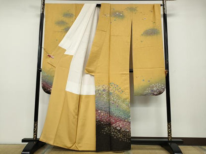 平和屋着物●豪華振袖　絞り　刺繍　流水舞花文　暈し染め　銀通し地　正絹　逸品　CABD7520ut