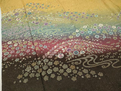 平和屋着物●豪華振袖　絞り　刺繍　流水舞花文　暈し染め　銀通し地　正絹　逸品　CABD7520ut