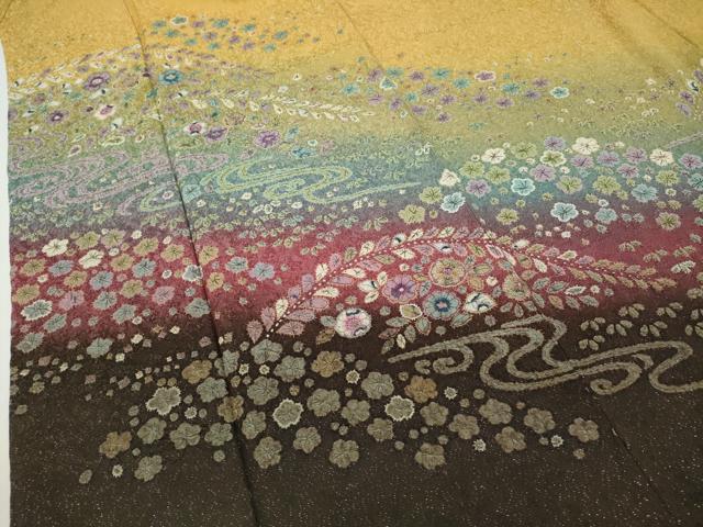 平和屋着物●豪華振袖　絞り　刺繍　流水舞花文　暈し染め　銀通し地　正絹　逸品　CABD7520ut