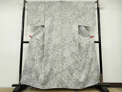 平和屋着物●山岡古都・古都染人　染織美術品　薬墨染　天目織　お召　雪輪飛鶴花文　正絹　逸品　未使用　CABD7521ut