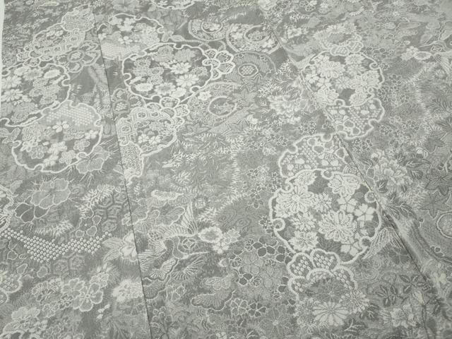 平和屋着物●山岡古都・古都染人　染織美術品　薬墨染　天目織　お召　雪輪飛鶴花文　正絹　逸品　未使用　CABD7521ut