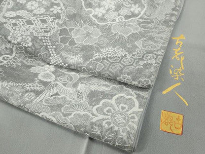 平和屋着物●山岡古都・古都染人　染織美術品　薬墨染　天目織　お召　雪輪飛鶴花文　正絹　逸品　未使用　CABD7521ut