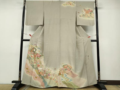 平和屋着物●京友禅の第一人者　松井青々　訪問着　道長地紙花文　たたき染め　金銀彩　正絹　逸品　CABD7522ut