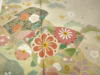 平和屋着物●京友禅の第一人者　松井青々　訪問着　道長地紙花文　たたき染め　金銀彩　正絹　逸品　CABD7522ut