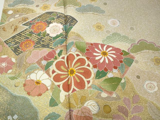 平和屋着物●京友禅の第一人者　松井青々　訪問着　道長地紙花文　たたき染め　金銀彩　正絹　逸品　CABD7522ut