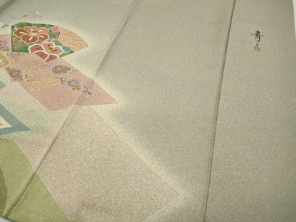 平和屋着物●京友禅の第一人者　松井青々　訪問着　道長地紙花文　たたき染め　金銀彩　正絹　逸品　CABD7522ut