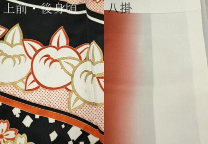 平和屋着物●十日町老舗ブランド　吉澤友禅　吾妻徳穂　訪問着　駒刺繍　橘桜文　黒地　金彩　正絹　逸品　CABD7523ut