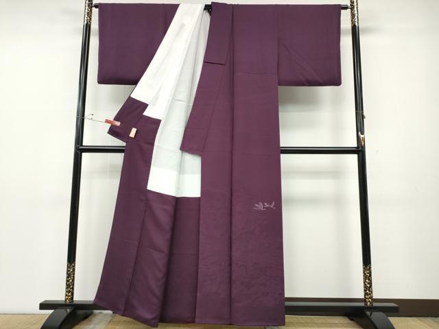 平和屋着物●本加賀友禅作家　押田正義　色留袖　風景飛鶴御所車草花文　蒲葡色　正絹　逸品　CABD7525ut