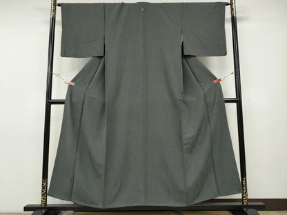 平和屋着物●上質な色無地　杢目地紋　墨色　正絹　逸品　CABD7526ut