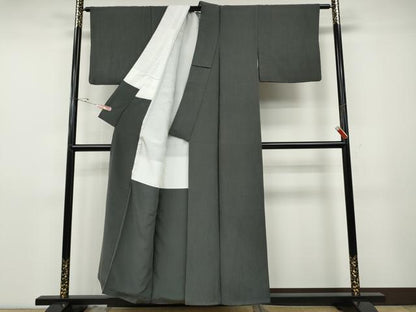 平和屋着物●上質な色無地　杢目地紋　墨色　正絹　逸品　CABD7526ut
