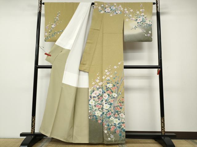 平和屋着物●訪問着　草花文　暈し染め　金銀彩　ますいわ屋扱い　正絹　逸品　CABD7528ut