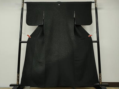 平和屋着物●訪問着　霞文　黒地　鬼しぼ縮緬　正絹　逸品　CABD7530ut