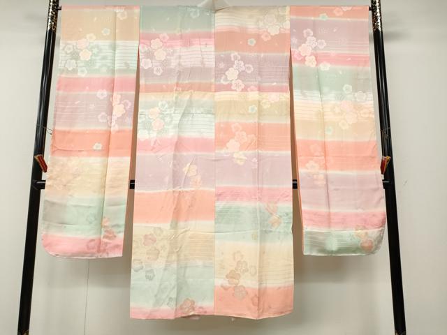 平和屋着物●振袖用長襦袢　無双仕立て　横段舞花文　正絹　逸品　CABD7533ut 平和屋着物○振袖用長襦袢 無双仕立て 横段舞花文 正絹 逸品 CABD7533ut
