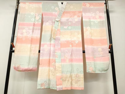 平和屋着物●振袖用長襦袢　無双仕立て　横段舞花文　正絹　逸品　CABD7533ut