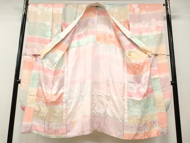 平和屋着物●振袖用長襦袢　無双仕立て　横段舞花文　正絹　逸品　CABD7533ut 平和屋着物○振袖用長襦袢 無双仕立て 横段舞花文 正絹 逸品 CABD7533ut