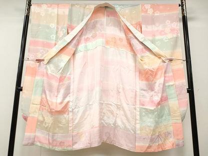 平和屋着物●振袖用長襦袢　無双仕立て　横段舞花文　正絹　逸品　CABD7533ut