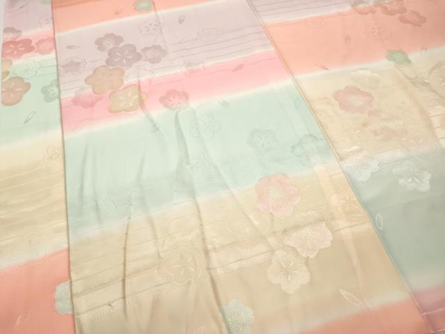 平和屋着物●振袖用長襦袢　無双仕立て　横段舞花文　正絹　逸品　CABD7533ut 平和屋着物○長襦袢 無双仕立て 横段舞桜文 暈し染め 正絹 逸品