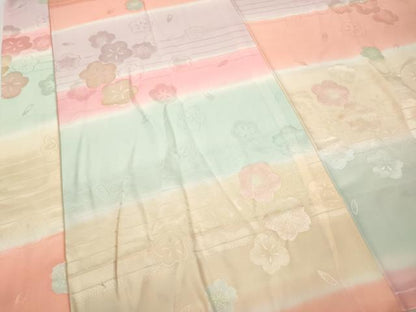 平和屋着物●振袖用長襦袢　無双仕立て　横段舞花文　正絹　逸品　CABD7533ut