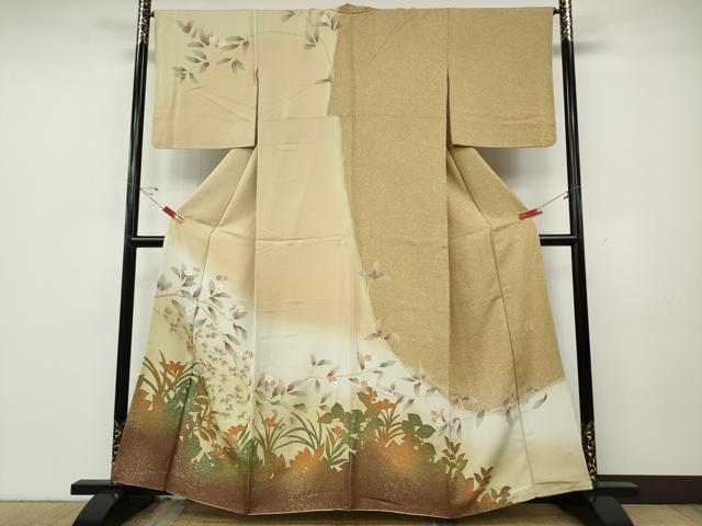 平和屋着物●訪問着　作家物　草花文　シルエット　金糸　正絹　逸品　CABD7546ut