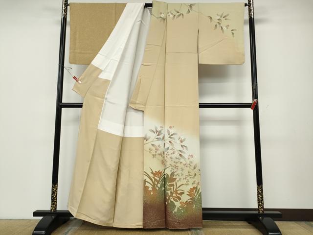 平和屋着物●訪問着　作家物　草花文　シルエット　金糸　正絹　逸品　CABD7546ut
