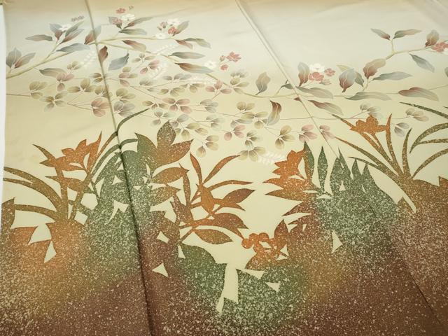 平和屋着物●訪問着　作家物　草花文　シルエット　金糸　正絹　逸品　CABD7546ut