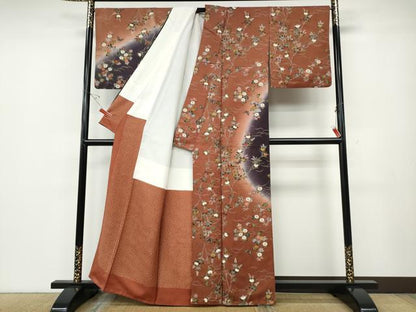 平和屋着物●訪問着　舞蝶芝草枝花文　暈し染め　金彩　正絹　逸品　CABD7548ut