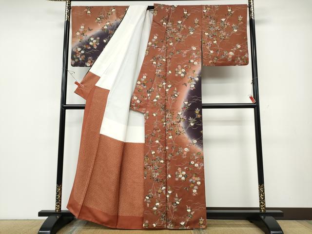 平和屋着物●訪問着　舞蝶芝草枝花文　暈し染め　金彩　正絹　逸品　CABD7548ut