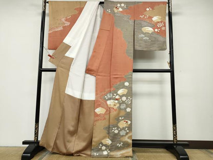 平和屋着物●訪問着　絞り　刺繍　エ霞地紙花文　金彩　正絹　逸品　CABD7550ut